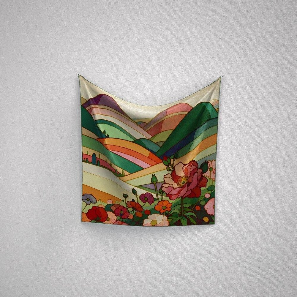 ARTIFACT.  Vibrant Vista: Women's Silk Scarf